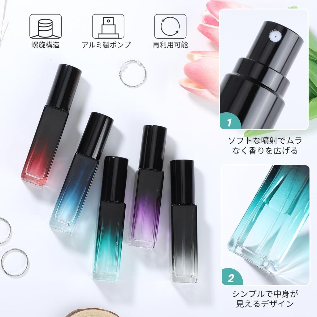 Segbeauty Atomizer 10ml Five Colors Group Refillable Spray Mini Suitable for Perfume Spray Gradient Blue Red Blue Purple 5-Pack, B, Glass, Push-Type,