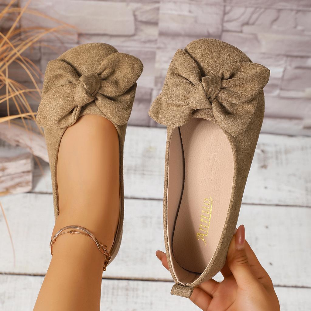 Foreign Trade Large Size Flat Bottom Comfortable Single Shoes Women's 2025 New Bow Solid Color Square Head Versatile Lazy Shoes