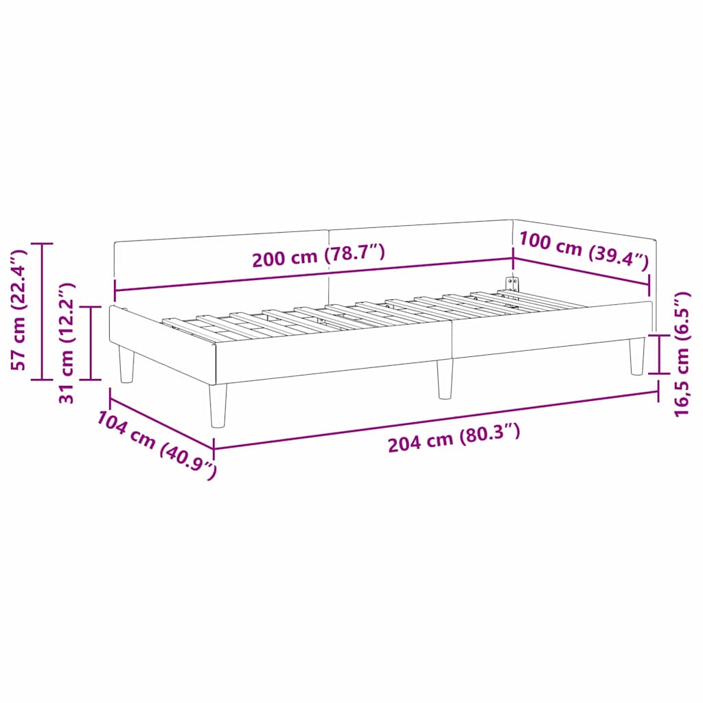 Corner Bed Frame Black 100 X 200 Cm Fabric
