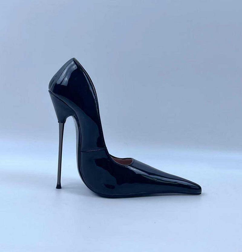 Módní FHC Nové 18/14cm Dámské Lodičky, Vysoké Podpatky Jarní Boty, Dlouhá Špičatá Špička, Řetízek a Zámek, Nazouvací, Černé, Přizpůsobené Barvy, Dropship