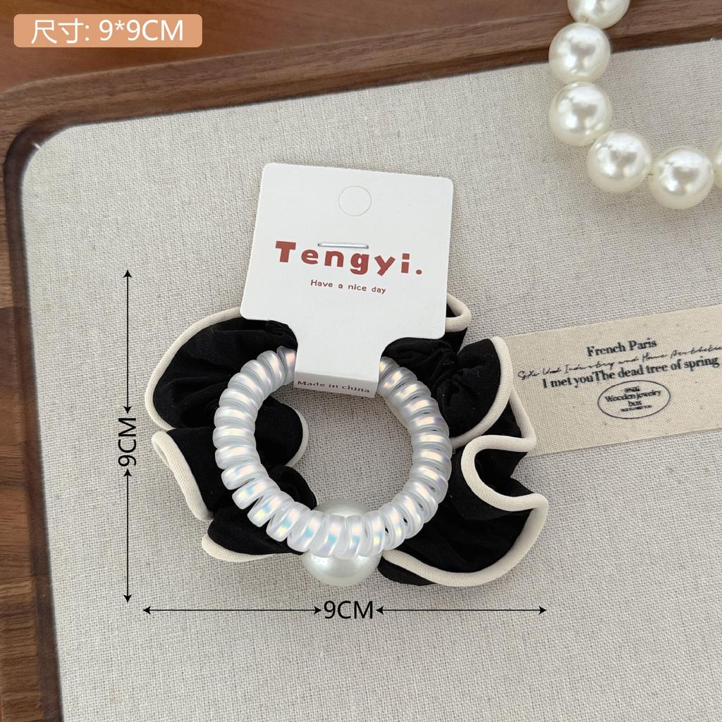 2pcs Korean high-end black and white hair tie set Girl's versatile pearl head rope ponytail head rope high stretch hair ornament