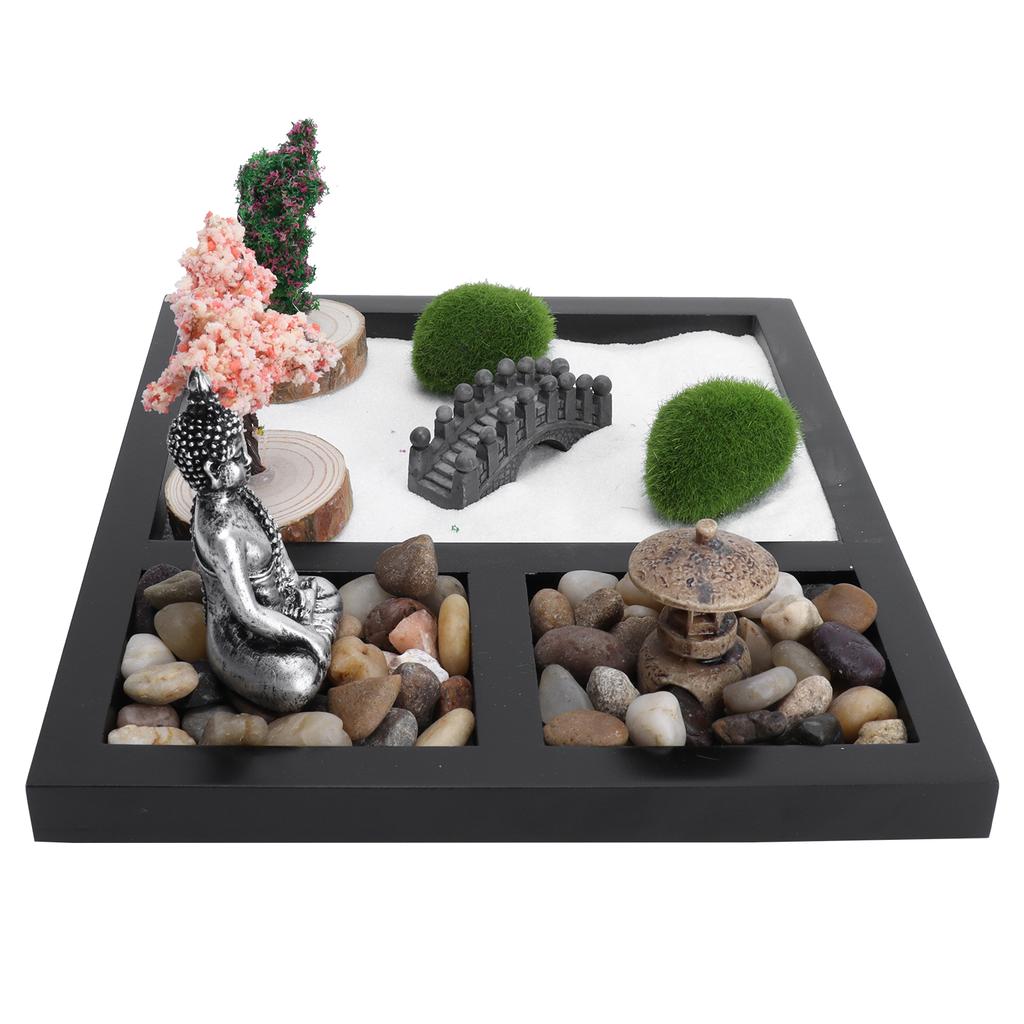 Table de sable de jardin zen Statue de Bouddha Bac à sable Style japonais Plateau de bureau Décoration artisanale