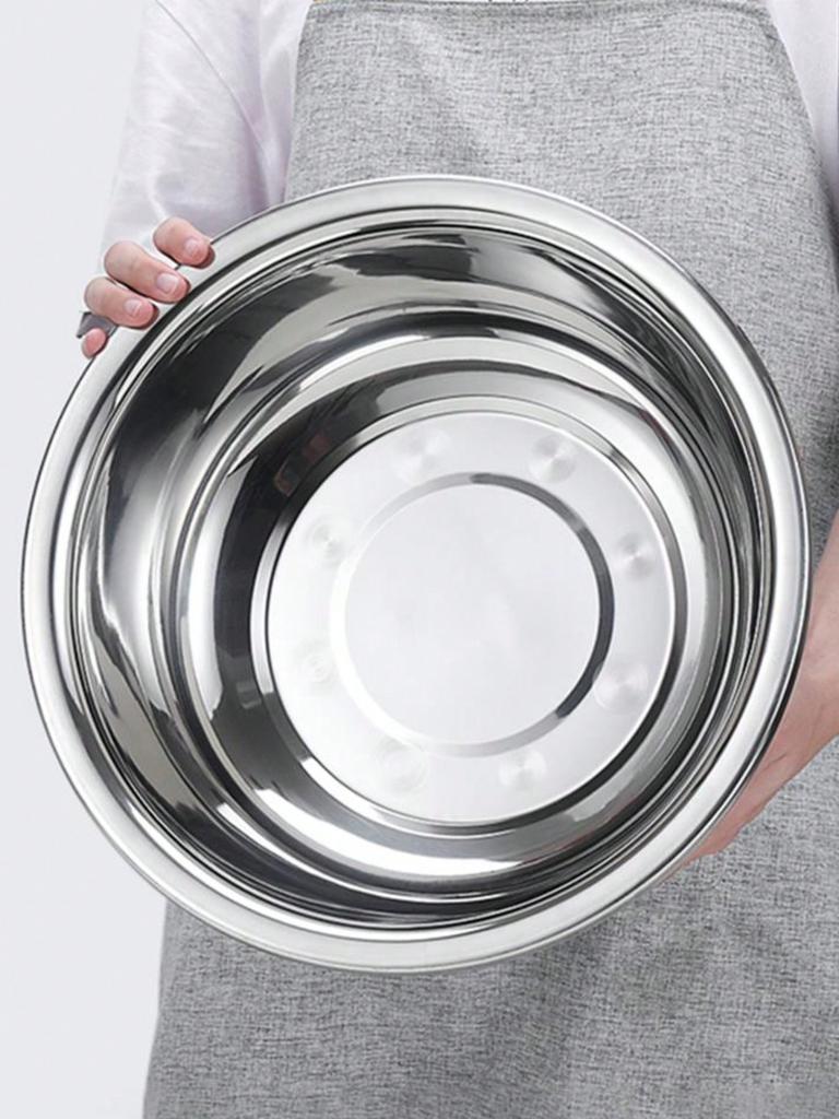 Stainless Steel Round Kitchen Cooking and Baking Kneading Bowl, Washing Fruit and Vegetable Bowl