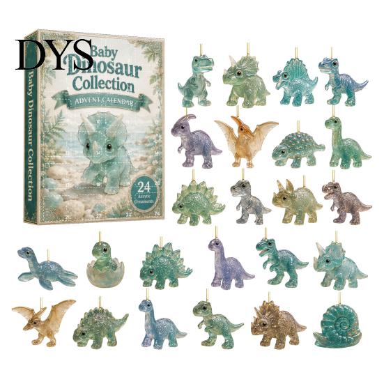 Dětské Vánoční Překvapení 24 Dní Dinosaura Adventní Kalendář 2026, Roztomilý Ornament z Umělého Krystalu Odpočítávání Retro Lesklá Dárková Krabička Kalendář, 2D Akryl