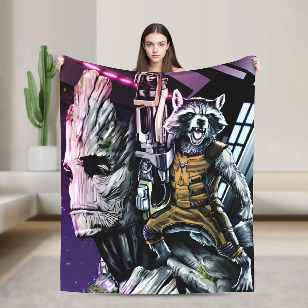 Strážci Galaxie Groot Flanelová Přehozová Deka Rocket Raccoon na Postel Pletená Deka Venkovní Tenká Přenosná Prošívaná Deka