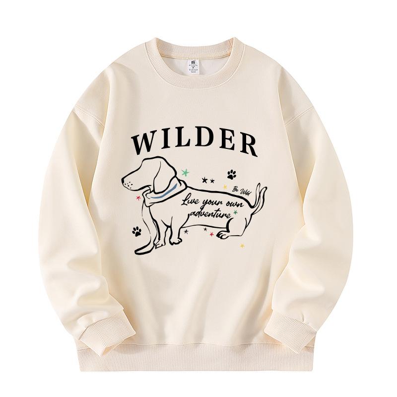 

Autumn new sausage dog print round neck hoodie casual pullover simple round neck plus size long sleeved T-shirt couple hoodie 3XL хаки