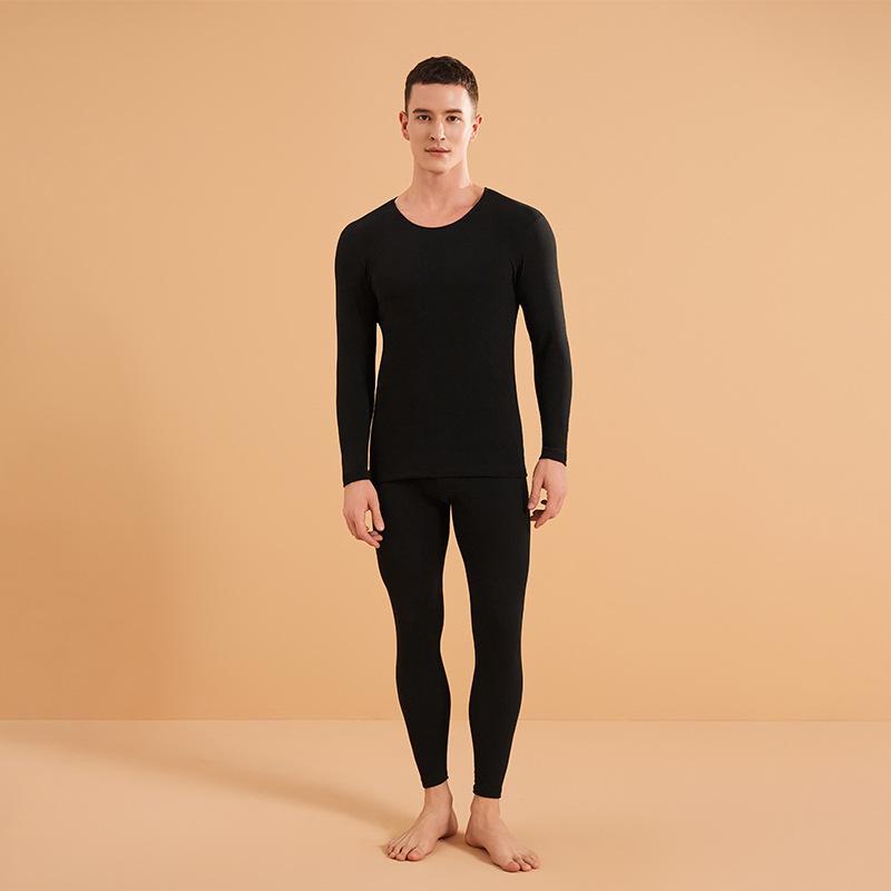 Women's Thermal Down Skincare Underwear Set - Autumn/Winter Round Neck Top & Bottom for Couples