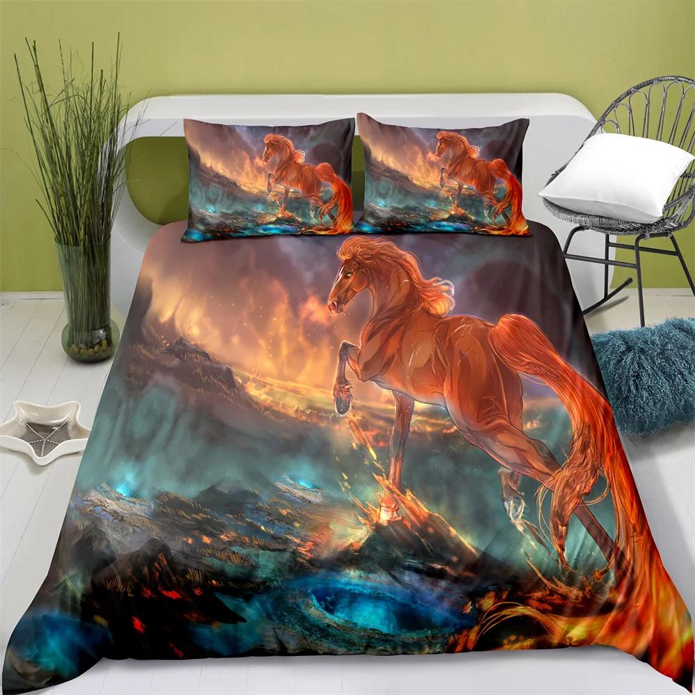3D Pferd Bettbezug Full,Pferd Schwarzweiß Bettwäscheset für Jungen Mädchen Teenager Pferde Tiere Laufen im Schnee Bettdeckenbezug Set