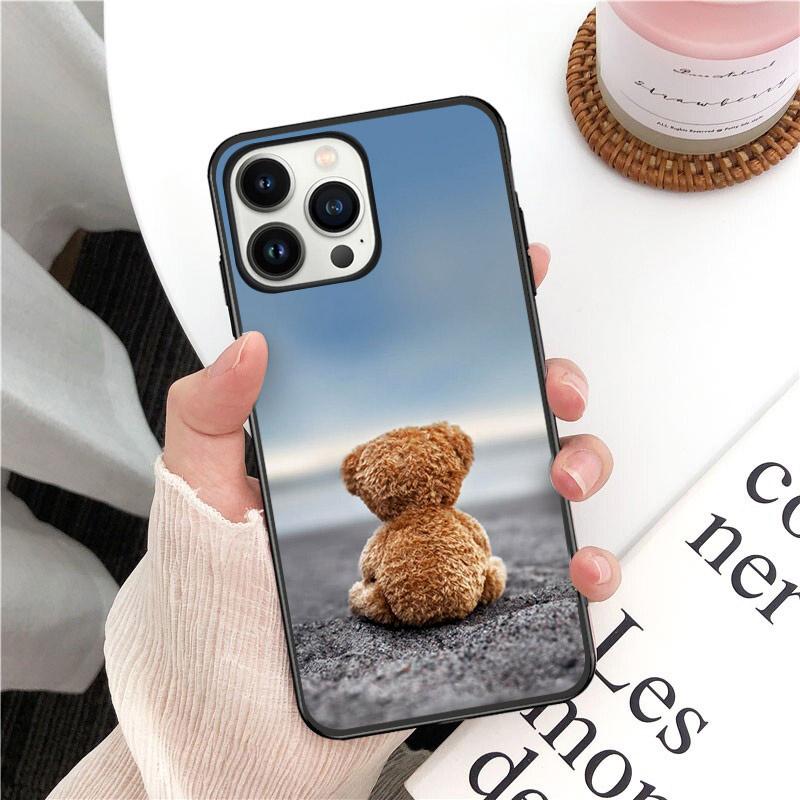 Cartoon Teddy Bear Phone Case for iPhone 14 13 12 11 Pro MAX X XS Max XR Mini SE2022 6S 7 8 Plus Black Case