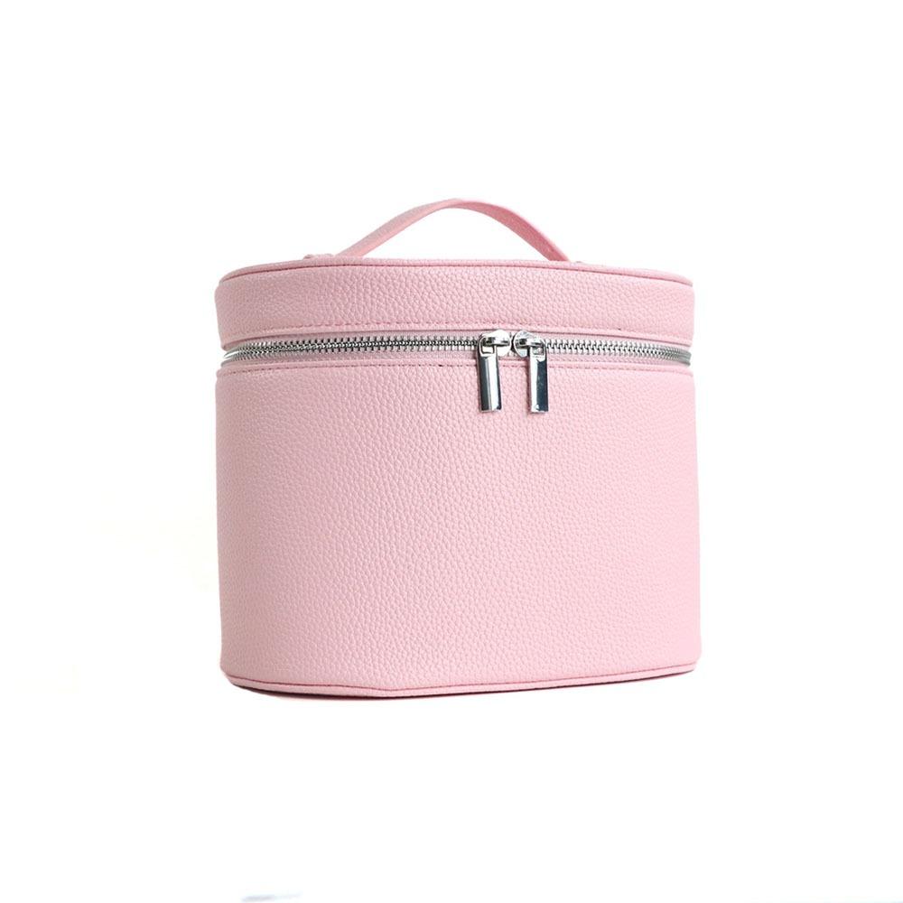 Large Capacity Cosmetic Box Internal Storage Box PU Leather Makeup Bag Waterproof Zipper Closure Toiletry Pouch Makeup Storage розовый