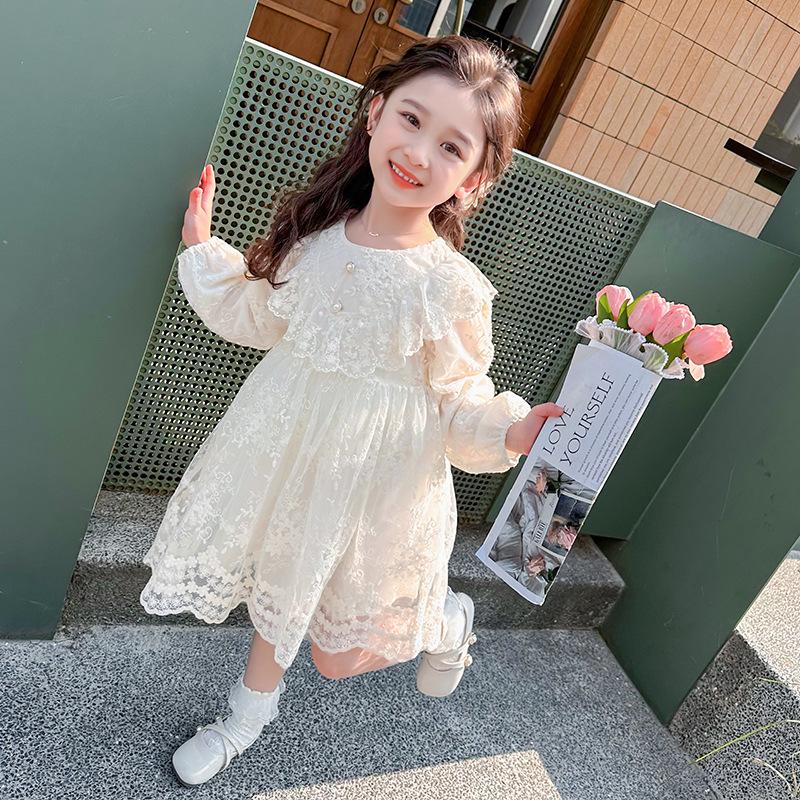 

Spring/Autumn 2025 Ruffled Lace Princess Dress for Girls - Fashionable Casual Wear 100 cm слонова кістка
