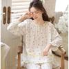 Spring New Pajamas Women's Thin Cotton Yarn Sweet and Fresh Round Neck Floral Women's Round Neck Long-sleeved Suit