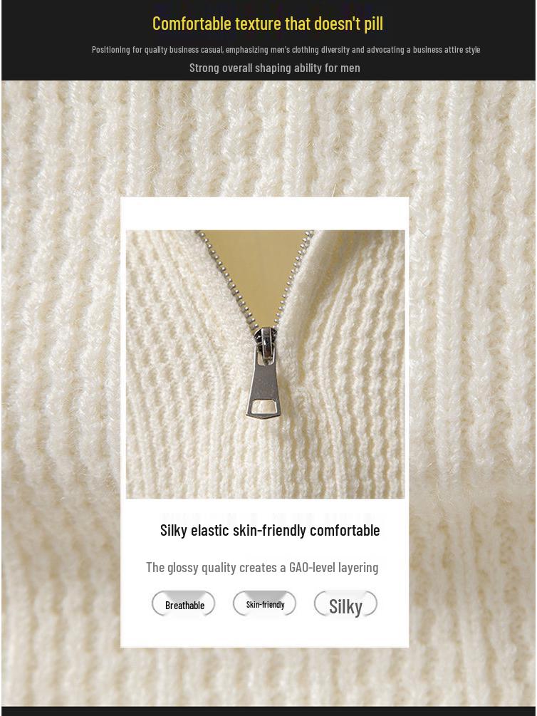 Autumn/Winter 2025 Men's Half-High Collar Knit Zipper Sweater - European American Fashion Pullover