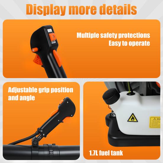 Gas Leaf Blower 65cc 2-Stroke Backpack Blower 200MPH Strong Wind High-Velocity Garden Supplies Electric with 1.7L Tank for Yard