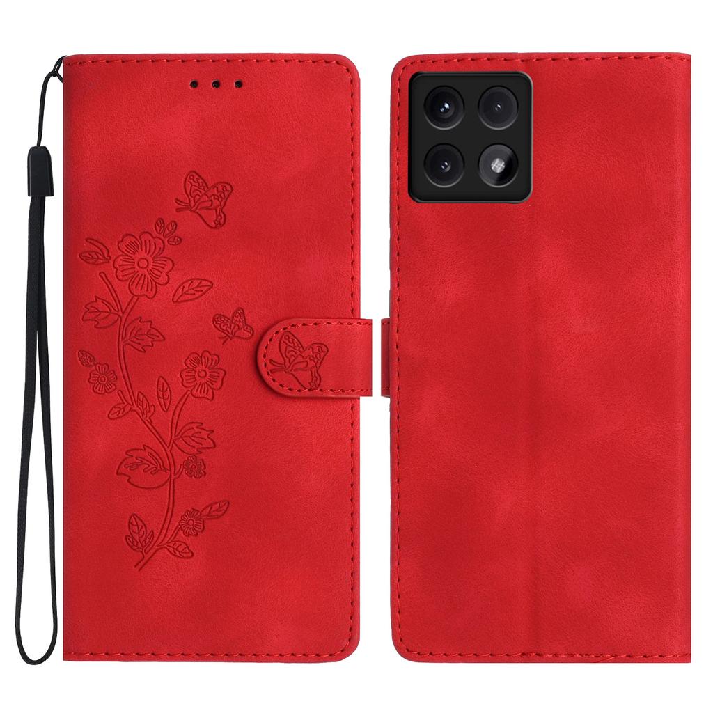 For Xiaomi 14T Case Leather Imprinted Flower Phone Cover Wallet with Wrist Strap