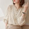 Women's French Lace Lantern Sleeve Top: Autumn/Winter Brushed Crochet Hollow-Out Shirt