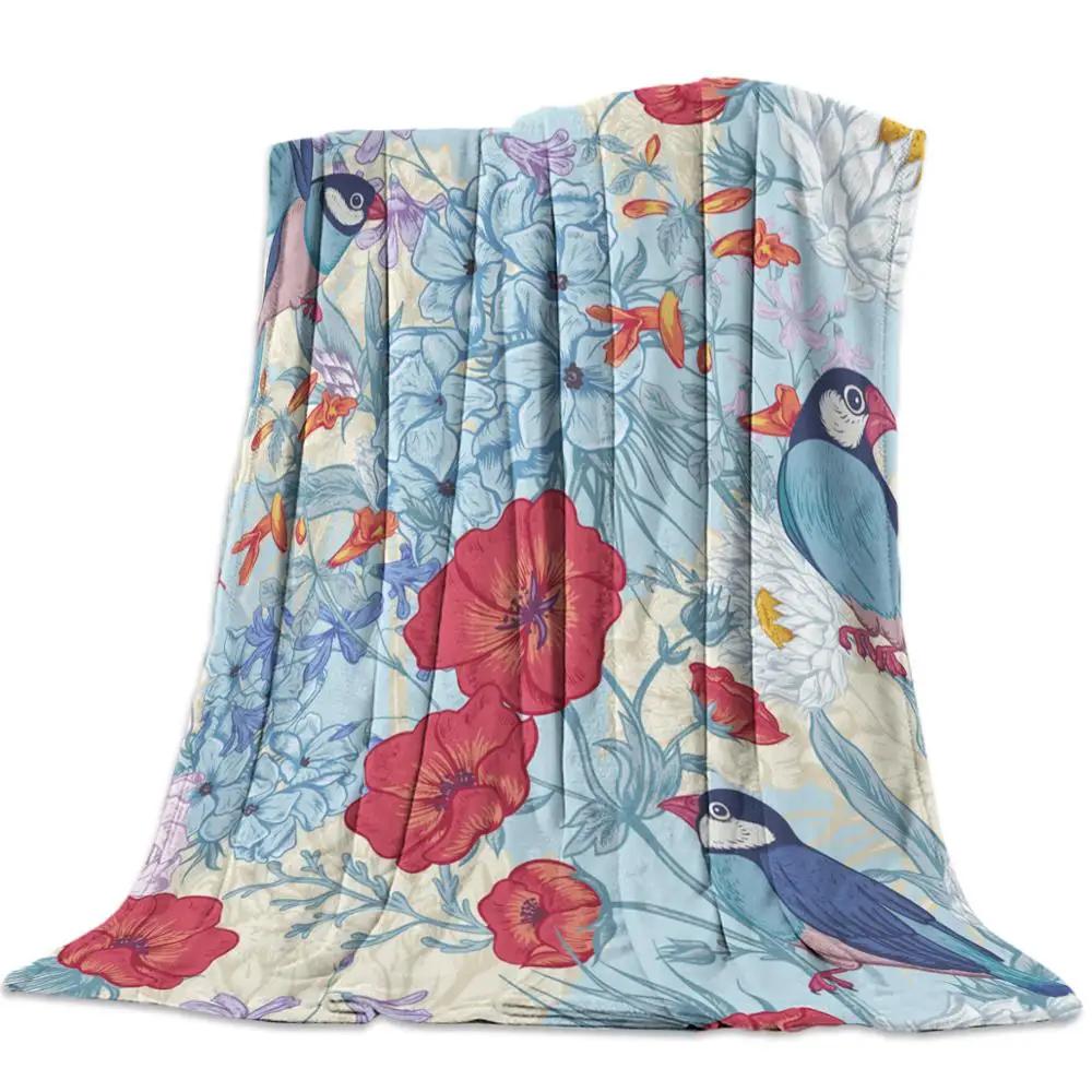 Flannel Blanket for Bed Garden Vintage Flower Bird Butterfly Throw Blanket Portable Soft Blanket Warm Sofa Bed Sheets King Size