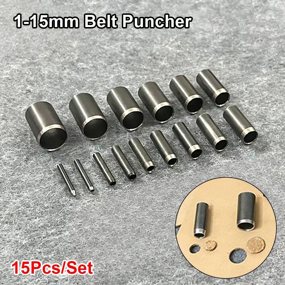 15Pcs/Set Hollow Punching Head Round Chisel Leather Craft Tool Durable Belt Puncher