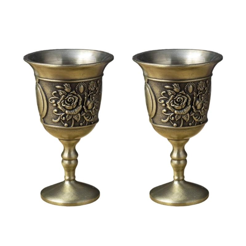 Pack of 2 Elegant Rose Branch Embossed Wine Glasses European Zinc Alloy Dinnerware for Romantics Dining