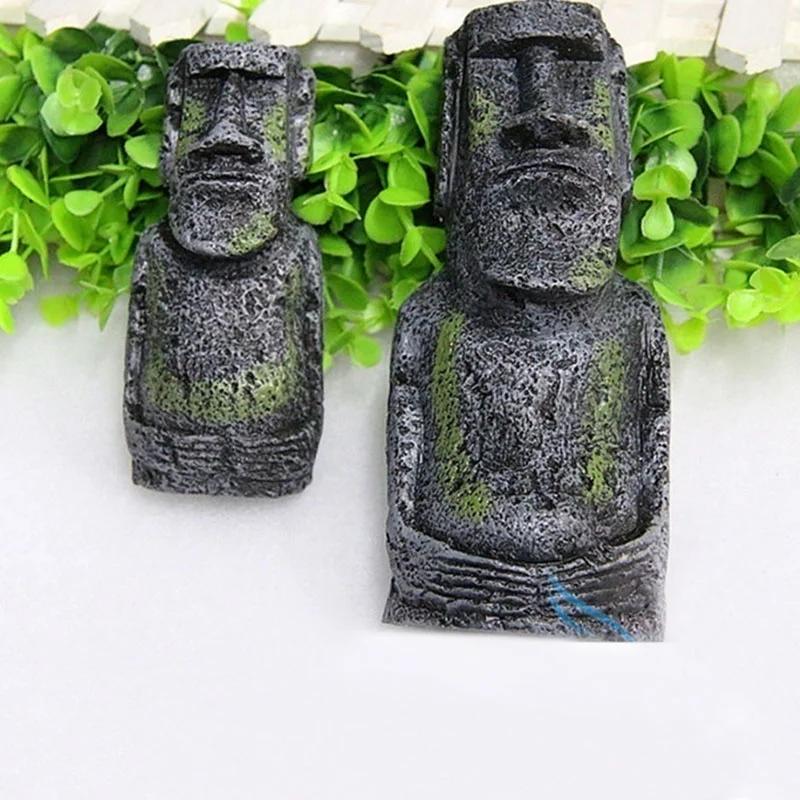 Antique Roman Portrait Aquarium Accessories Decoration Reptile Decoration Easter Island Stone Statue Resin Landscaping Crafts