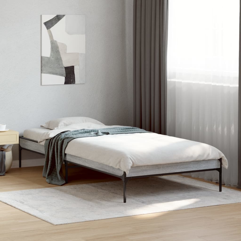 Bed Frame Gray Sonoma 90x190 cm Particleboard and Metal