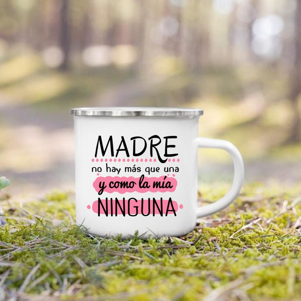 Creative Coffee Cups Best Mom In The Word Spanish Print Mug Camping Handle Mugs Handle Enamel Cup Festive Birthday Gifts for Mom