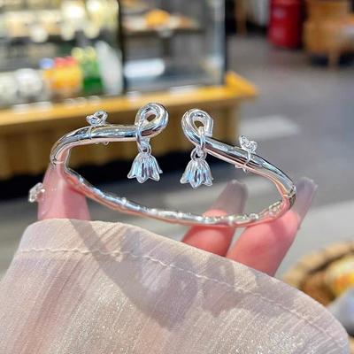 Zuyin 9999 Bell Orchid Bracelet, Female Pure Silver, Unique Chinese Style Bamboo Knot Bracelet, Gift for Girlfriend and Best Friend's Birthday