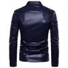Nueva Chaqueta de Cuero Solapa Hombres Chaqueta PU Cuello Ribeteado Cremallera Cárdigan Chaqueta de Color Sólido Cuero Hombres