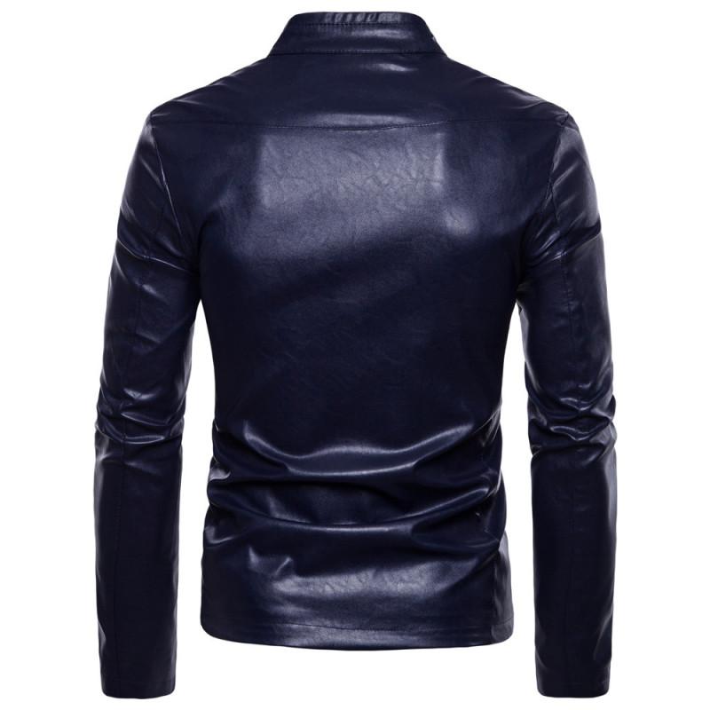 Nová kožená bunda Lapel Pánská PU bunda Trim Límec Zip Cardigan Jednobarevná bunda Kožená Pánská