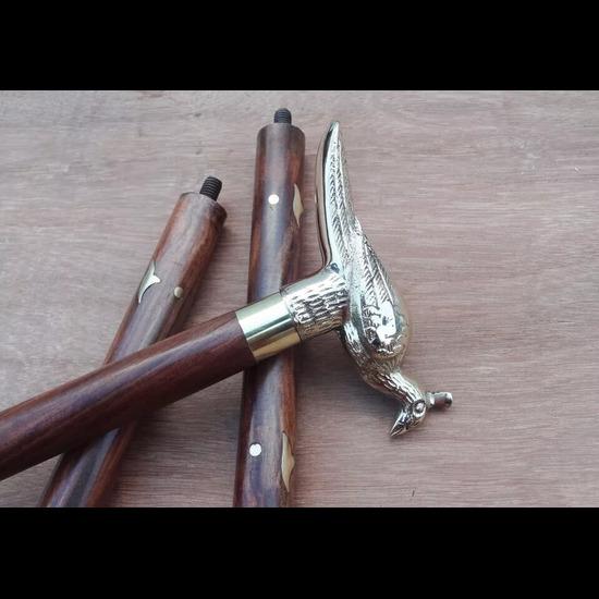 Handmade Bird Silver Handle Antique Victorian Cane Wooden Walking Stick