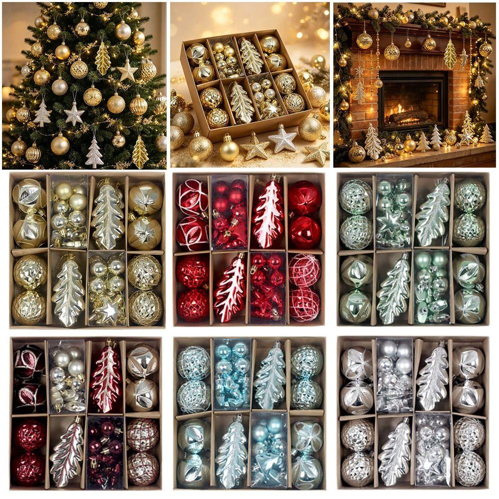 40PCS Assorted Pattern Christmas Ornaments Set Mixed Size Assorted Christmas Balls Gift