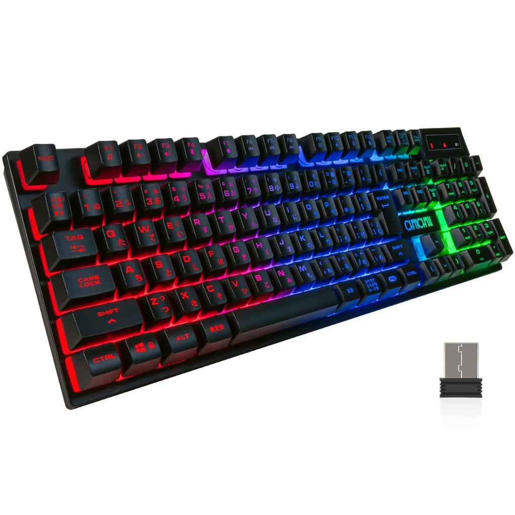 Wireless Gaming Keyboard, 108-Key LED Backlit RGB Keyboard, 2.4GHz Wireless, Rechargeable, Japanese Layout, Large Capacity, 19-Key Anti-Collision,
