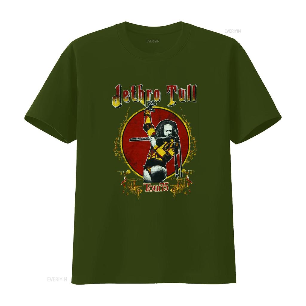 Jethro Tull Tour 75 Print T Shirt Rock Band Fan  vintage Washed graphic Soft Comfortable homme Versatile Stylish Stretched