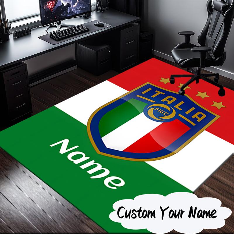 Custom Name Italian Football Crest Rug for Living Room, Game Rooms, Office, Bedroom, Floor Mat Playful Design, fan gifts Christmas decor