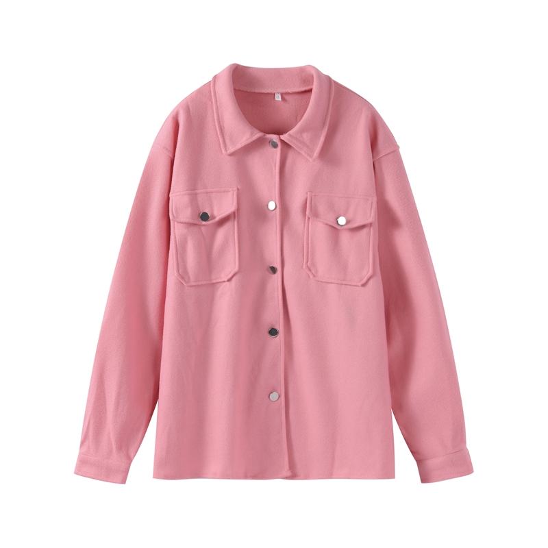 Women's Pocket Fashion Commuter Solid Color Coat Polo Collar Single-breasted Woolen Jacket Vintage Thicked Overcoat