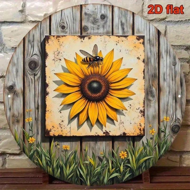 Tin Sign Wall Art Sunflower Bee Vintage Kitchen Decor