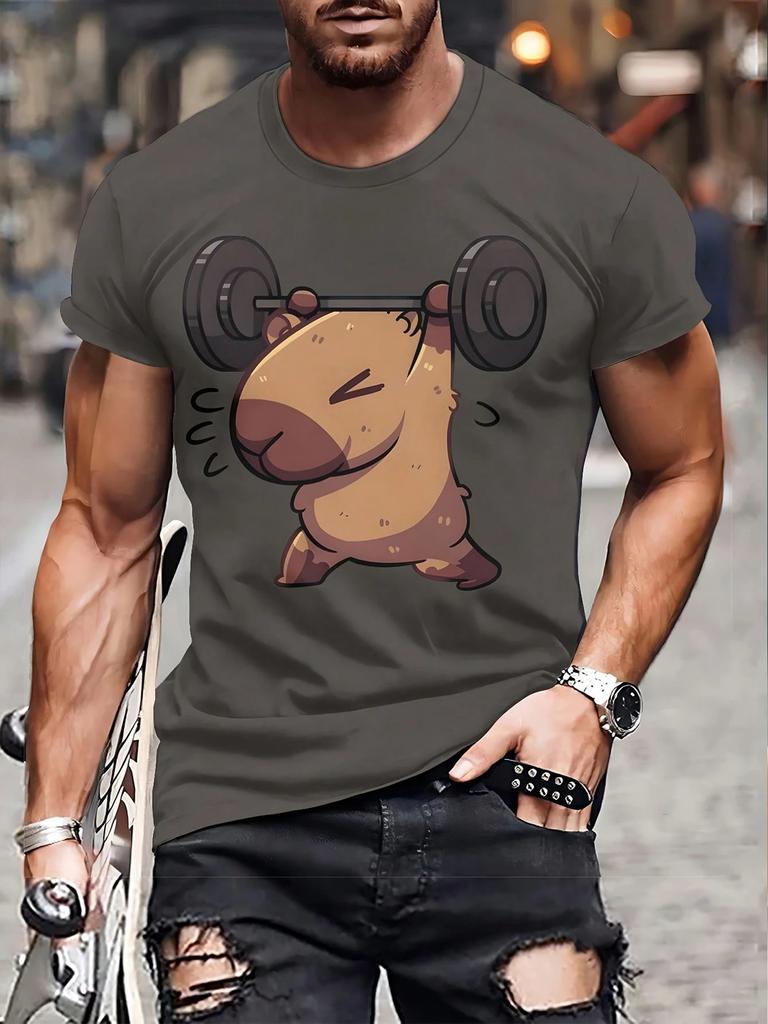 Playful Men's Short Sleeve Black T-Shirt Cute Vintage Print Capybara Shirt Be Capy  Pure Cotton Men's and Women's Shirt T-Shirt