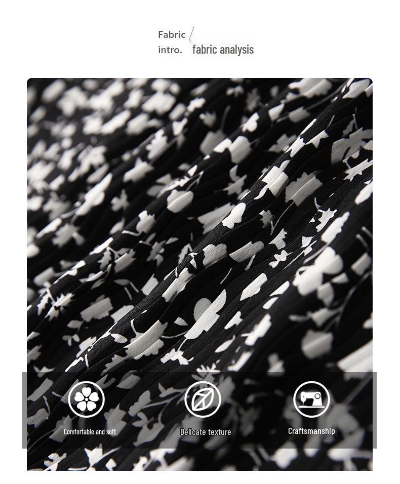 French Floral High-End Black Midi Skirt - Spring/Summer Vacation Style