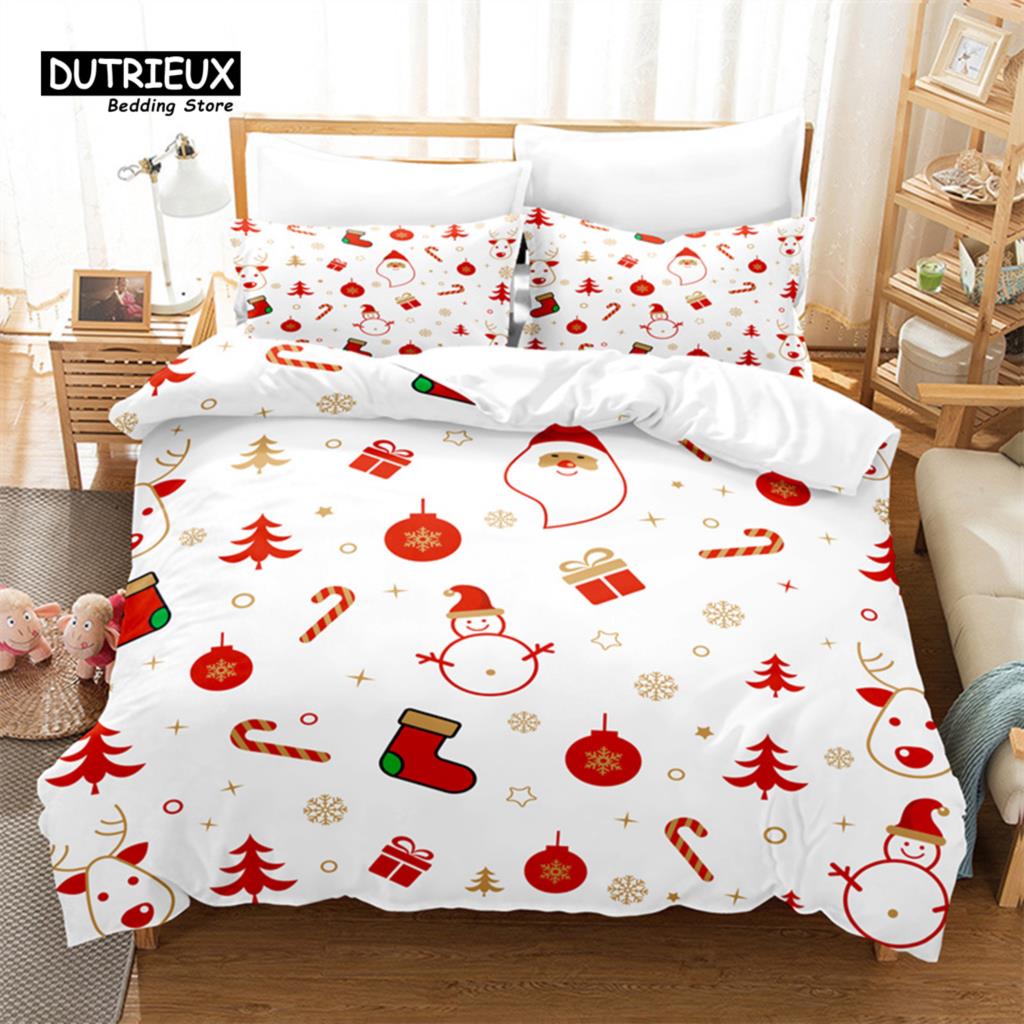 Comforter Christmas Snowman Tree Bedding Set 3Pcs Soft Comfortable Breathable For Bedroom Guest Room Decor