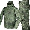Men's Windproof Camo Sharkskin Tactical Suit with Fleece Lining for Winter Cycling and Workwear