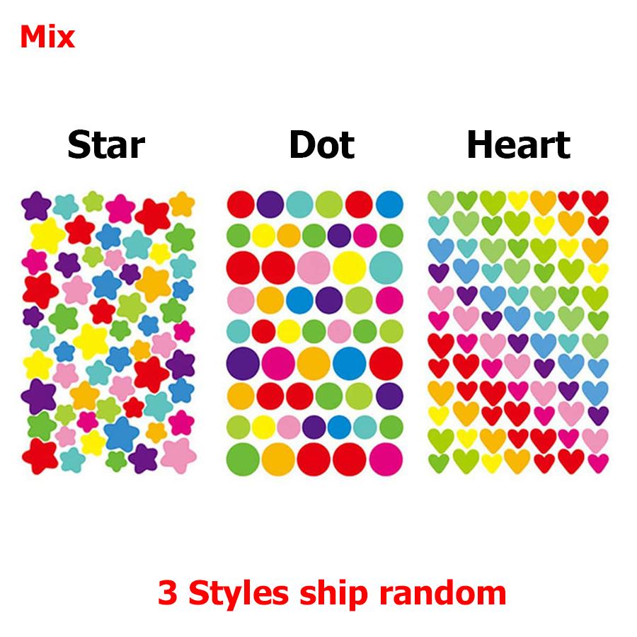 10 Sheets Colorful Self-adhesive Diary Graffiti Stickers Student Notebook Decoration Heart Star Dot Sticker for Scrapbook Album
