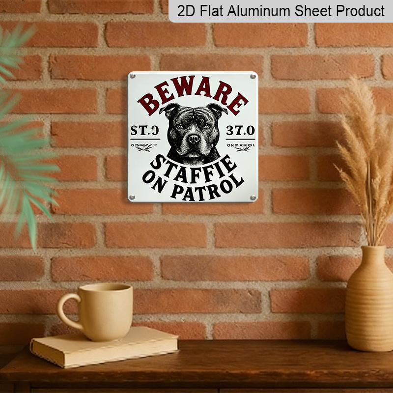 2D Flat, 1pc, Outdoor Wall Art, Beware Staffie On Patrol Sign, Funny Dog Warning Wall Art, Rustic Home Decor, Farmhouse Entryway Decoration, Gift for