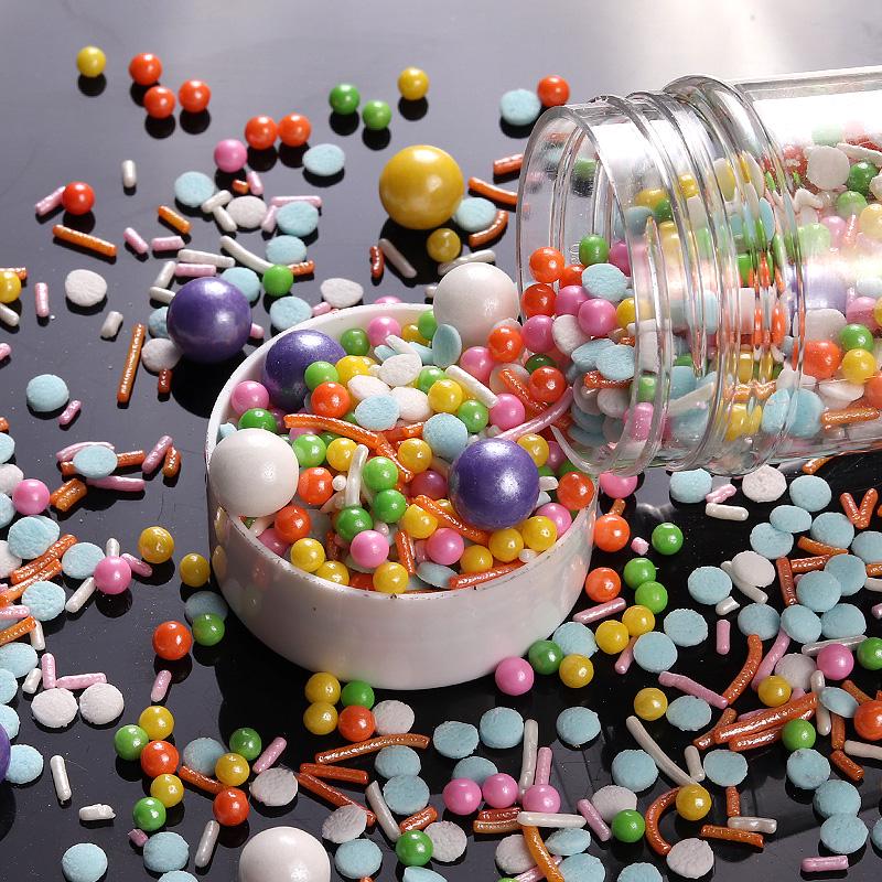 Irisierende Backdekoration Zuckerperlen: Bunter, gemischter Zucker für Cupcakes, Donuts, Lollis und mehr.