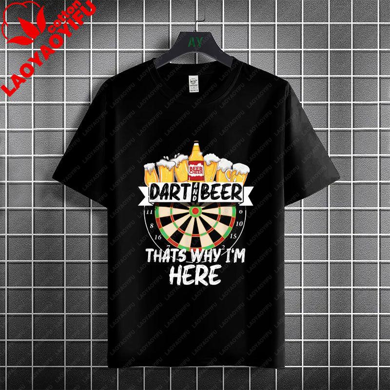 Thats Why IM Here Funny Dart and Beer Graphic TShirt 100 Cotton Short Sleeve Casual Tee Outdoor Activities  Social Events