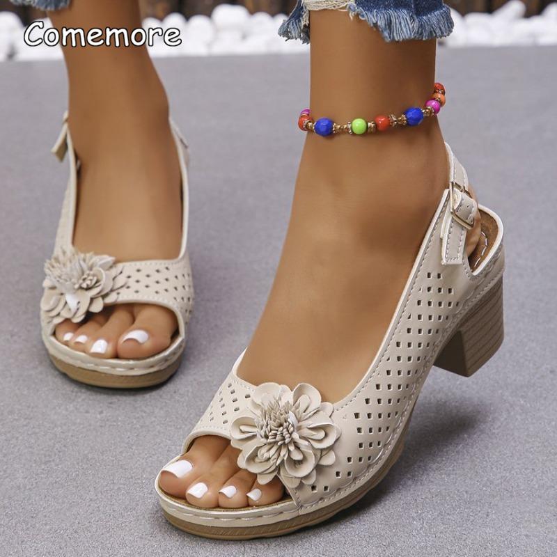 Fashion Summer Sandals Non Slip Lightweight Shoes for Women Breathable Slip on Pumps High Heel Floral Footwear Women Sandals Size36 43