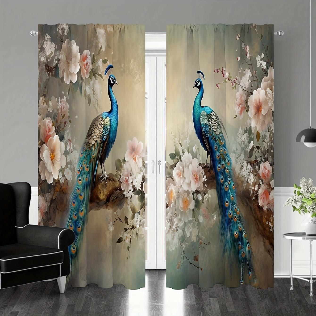

2 шт. Синий Зеленый Павлин Бабочка Цветок Ретро Печатный Шторка Для Спальни Офиса Кухни Гостиной Кабинета Домашнего Декора Карманный Штанга 2x50W130H(CM)&hook