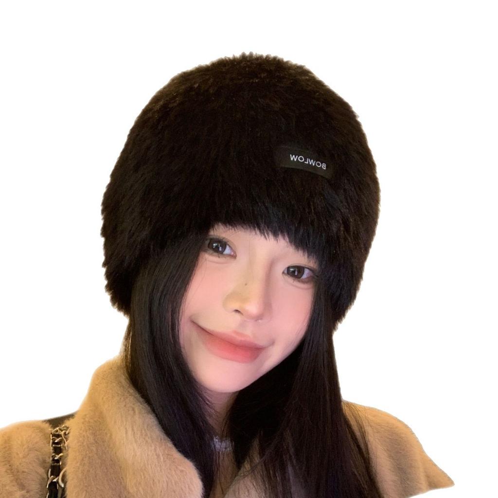 Autumn and Winter New Atmosphere Plush Thickened Warm Hooded Face Showing Small Pullover Cold Hat Women's Pullover Hat