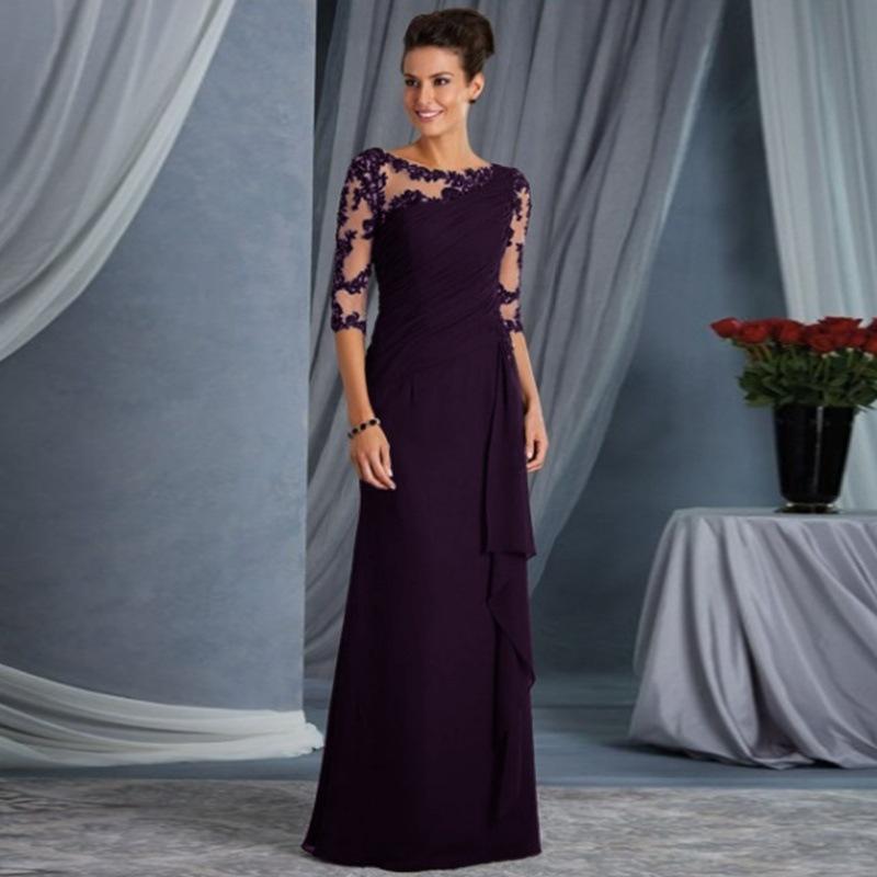Women's Lace Sheer 3/4 Sleeve Evening Dress Elegant Maxi Gown Formal Party Dress