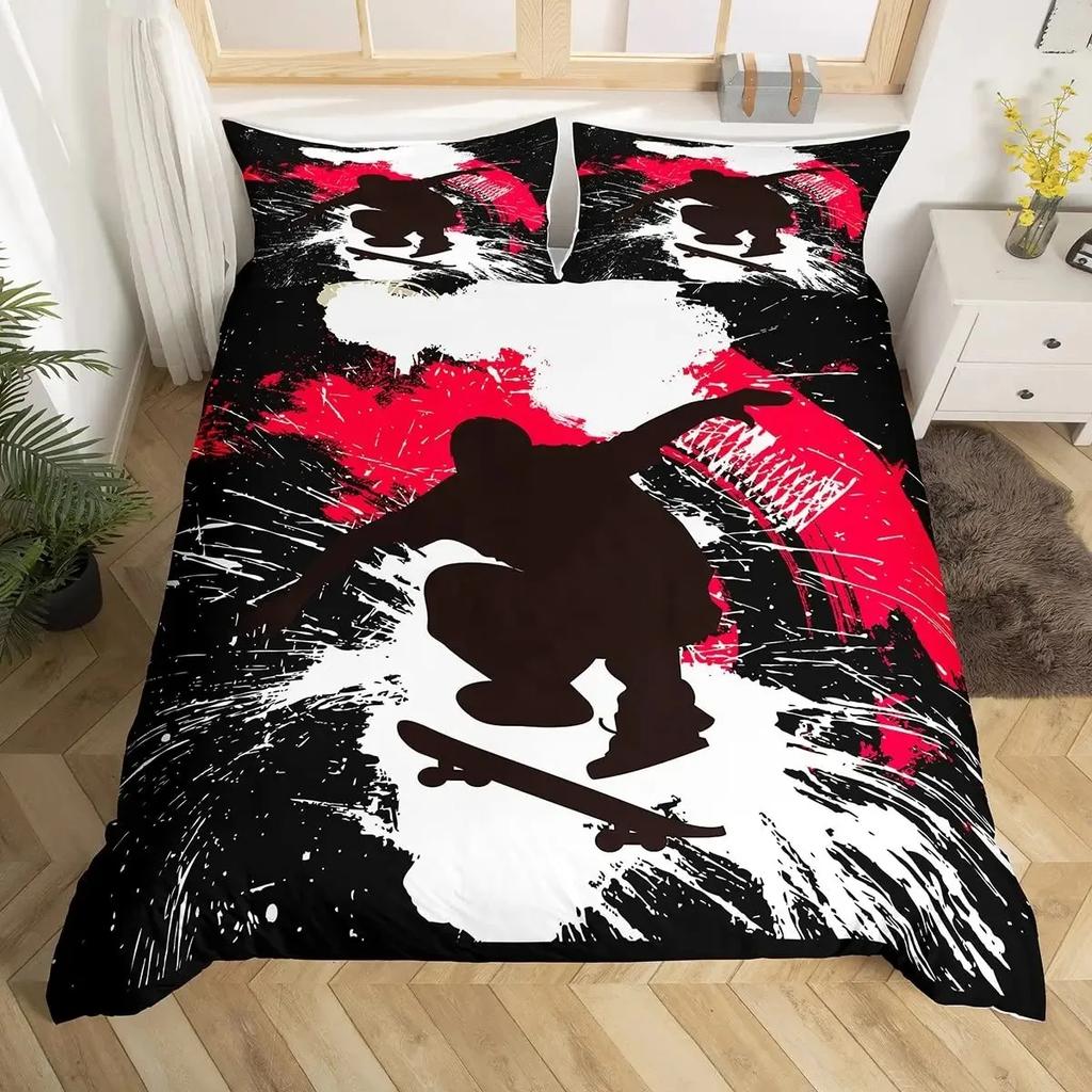Skateboard Duvet Cover Set Full Size For Boys Teens Extreme Sports Bedding Set Youth Comforter Cover Graffiti Style Duvet Cover