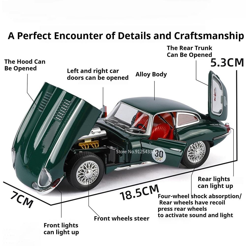 1:24 E-TYPE 300SL Vintage Car Model Toy Doors Opened Light Sound Shock Absorption Miniature Vehicles Birthday Gifts for Kids